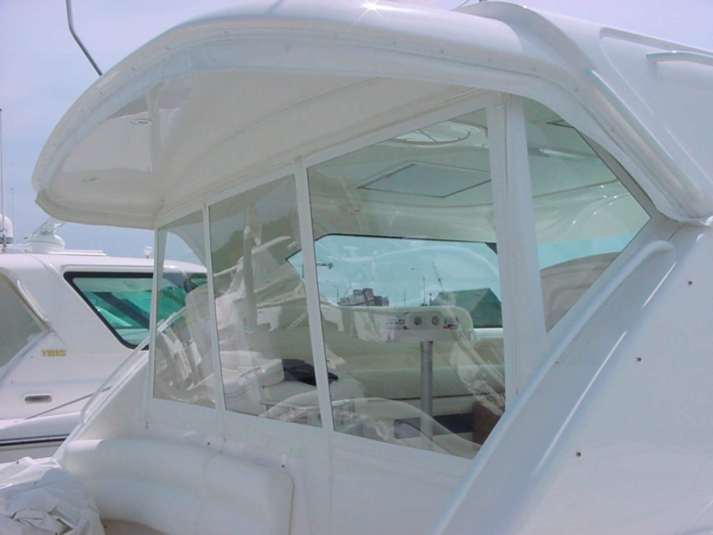 A set of Rainier Marine boat window in one of our canvas enclosures.
