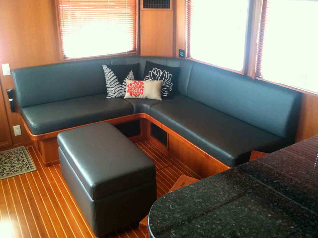 Black marine upholstery for the interior of boat enclosures
