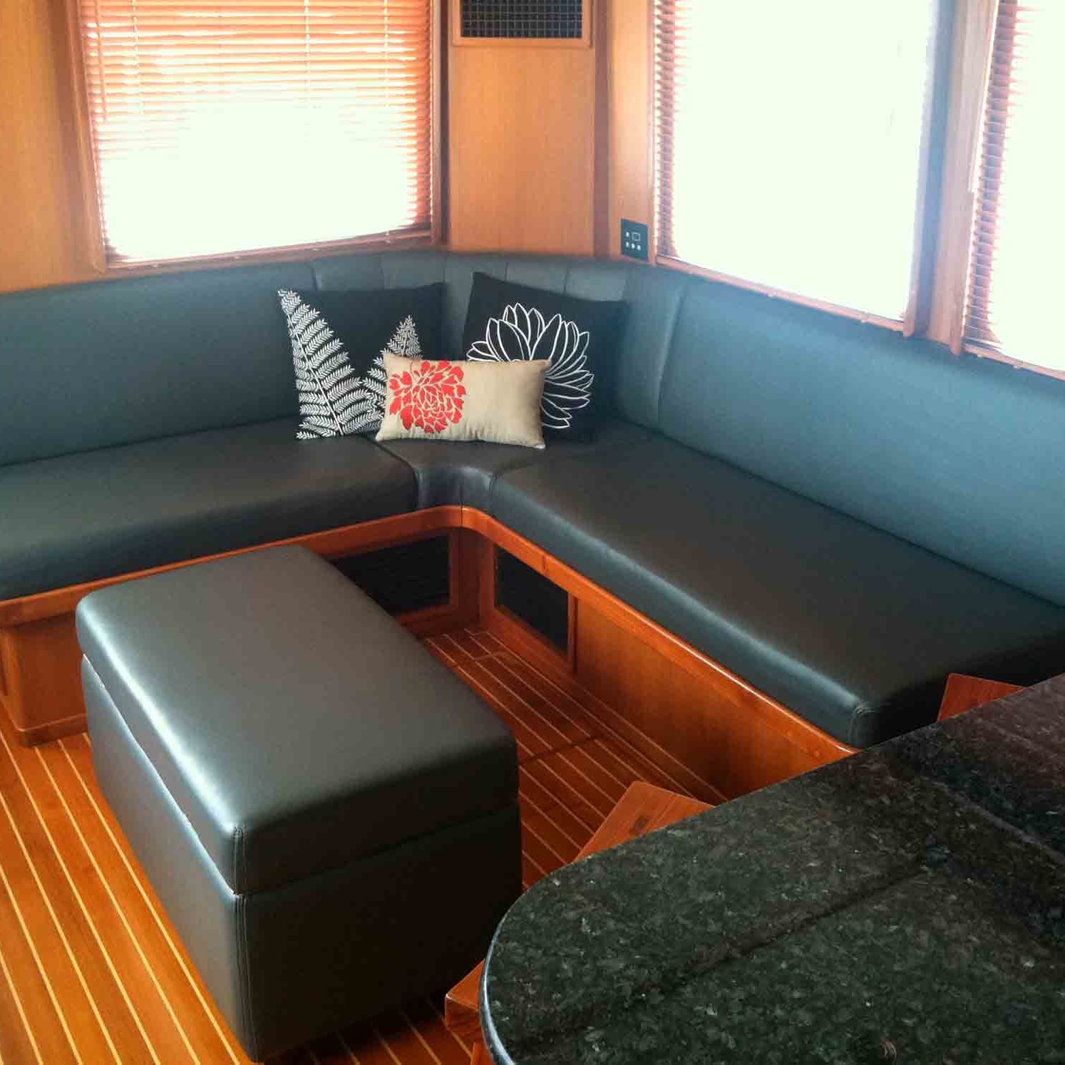 Black marine upholstery for the interior of boat enclosures